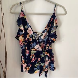Monteau Wrap Tank Floral Ruffle Women’s Large
